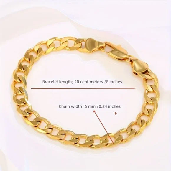 2pcs 18k Golden Plated Cuban Chain - Stylish Fusion of Bracelet and Neck… - Picture 2 of 8